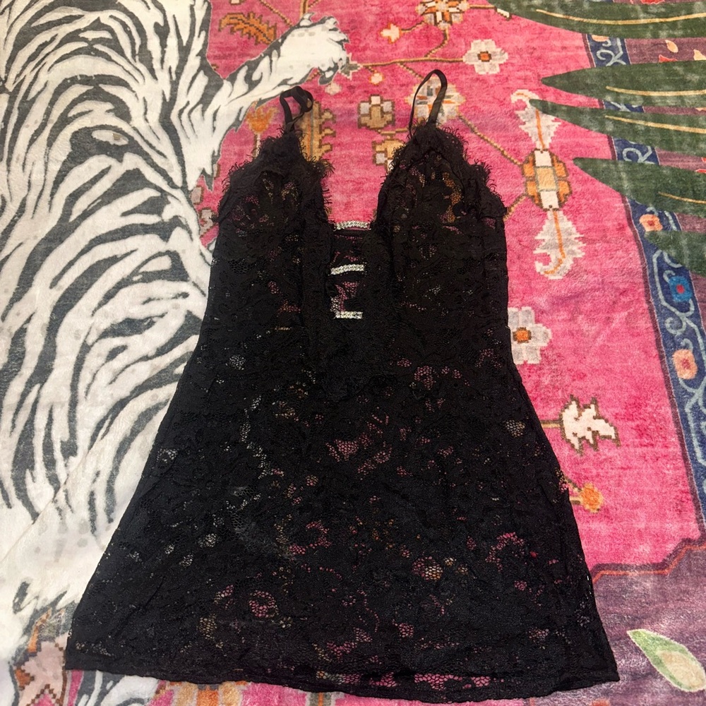 Black lace slip dress